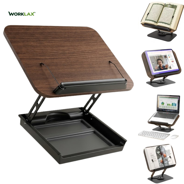 WORKLAX ReadDesk – Adjustable Book Stand with Storage – Up to 14″