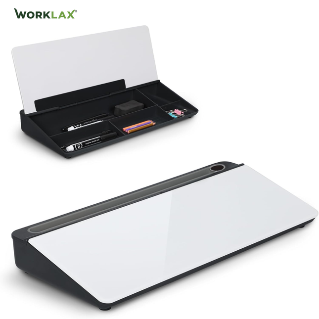 WORKLAX Glass Desktop Whiteboard with Storage