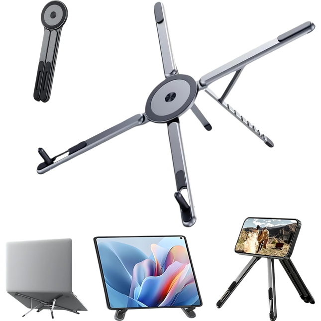 WORKLAX 3-in-1 Aluminum Laptop & Magnetic Phone Stand – Adjustable & Foldable