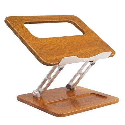 WORKLAX Wooden Laptop Stand – Adjustable Height & Angle – Storage Slot – Up to 15.6″