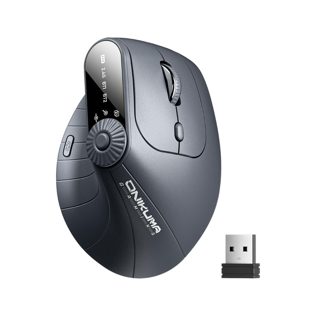 ONIKUMA CW932 Wireless Vertical Ergonomic Mouse – Rechargeable, Bluetooth + 2.4GHz, Multi-Device, 2400 DPI