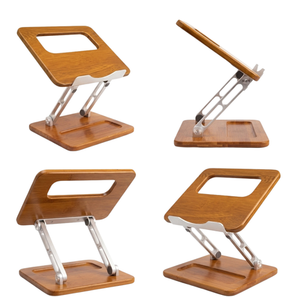 WORKLAX Wooden Laptop Stand – Adjustable Height & Angle – Storage Slot – Up to 15.6″