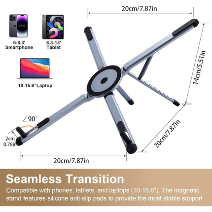 WORKLAX 3-in-1 Aluminum Laptop & Magnetic Phone Stand – Adjustable & Foldable