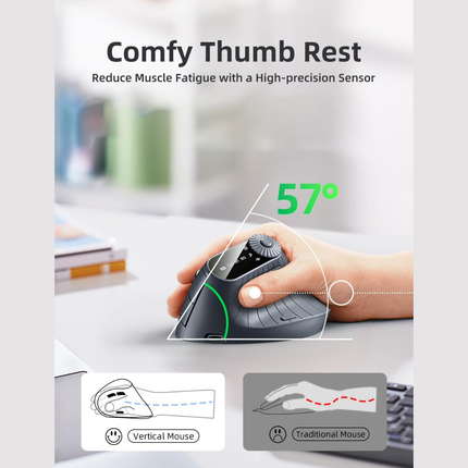 ONIKUMA CW932 Wireless Vertical Ergonomic Mouse – Rechargeable, Bluetooth + 2.4GHz, Multi-Device, 2400 DPI