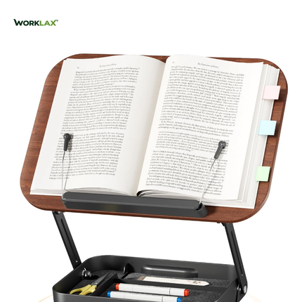 WORKLAX ReadDesk – Adjustable Book Stand with Storage – Up to 14″