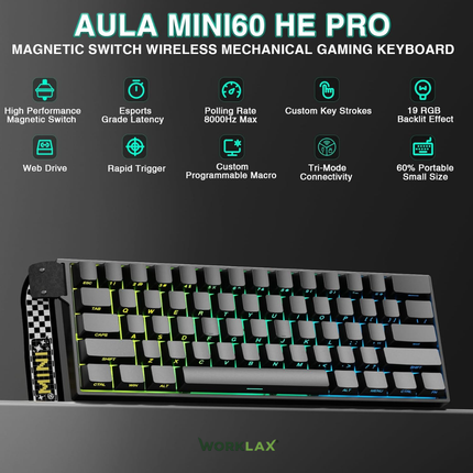 AULA MINI60 HE Pro – Magnetic Gaming Keyboard – Tri-Mode – 8K Polling Rate