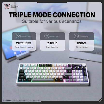 ONIKUMA MT902 – Quiet Tri-Mode Keyboard – RGB Lighting – 95 Keys [EN]