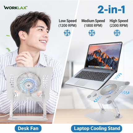 Worklax Cooling Stand – Adjustable Height – Large Cooling Fan – Up to 16″