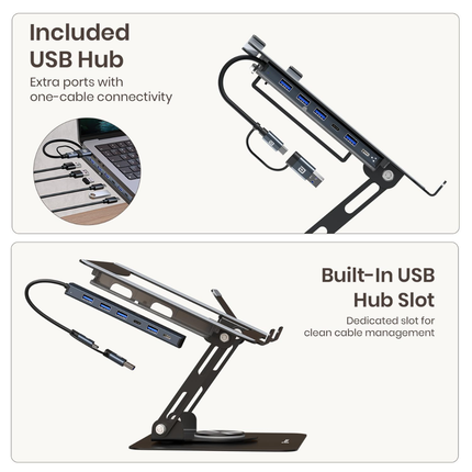 WORKLAX K9 Pro Max – Laptop & Phone Stand with 6-in-1 USB Hub – 360° Rotation