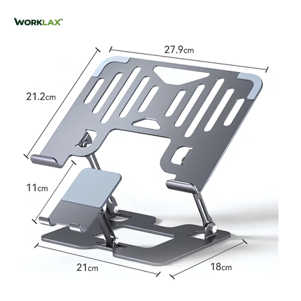 WORKLAX DuoStand 2-in-1 – Adjustable Laptop & Phone Stand – Foldable (Black)