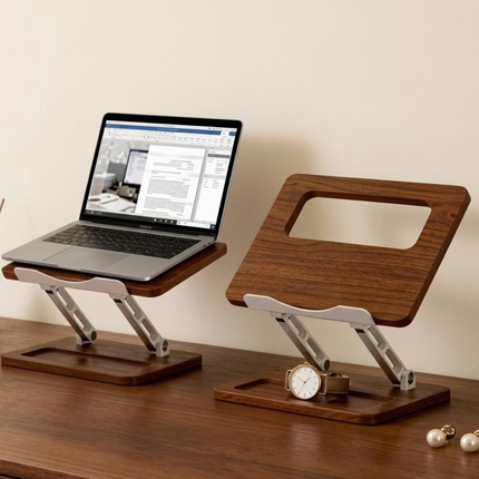 WORKLAX Wooden Laptop Stand – Adjustable Height & Angle – Storage Slot – Up to 15.6″