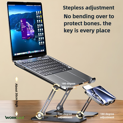 WORKLAX DuoStand 2-in-1 – Adjustable Laptop & Phone Stand – Foldable (Black)