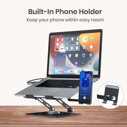 WORKLAX K9 Pro Max – Laptop & Phone Stand with 6-in-1 USB Hub – 360° Rotation