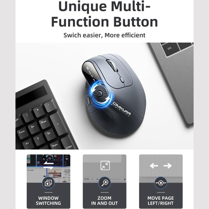 ONIKUMA CW932 Wireless Vertical Ergonomic Mouse – Rechargeable, Bluetooth + 2.4GHz, Multi-Device, 2400 DPI