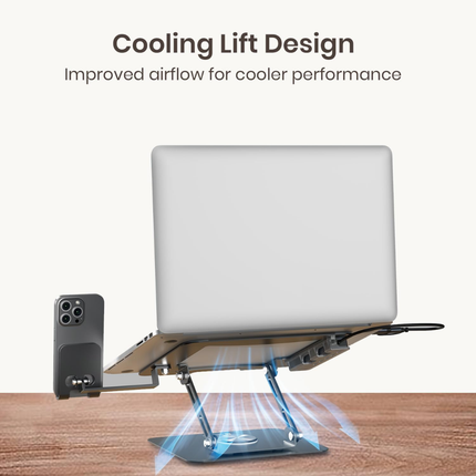 WORKLAX K9 Pro Max – Laptop & Phone Stand with 6-in-1 USB Hub – 360° Rotation