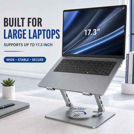 Worklax- Metal Laptop Stand, 360° Rotating - Ergonomic Ultra Size- Gray