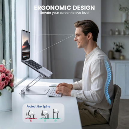 Worklax- Metal Laptop Stand, 360° Rotating - Ergonomic Ultra Size- Gray